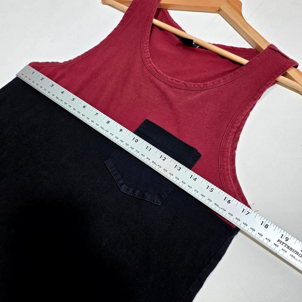H&M Tank Top Mens S Burgundy Black Colorblock Pocket Sleeveless Casual Tee - Picture 3 of 5